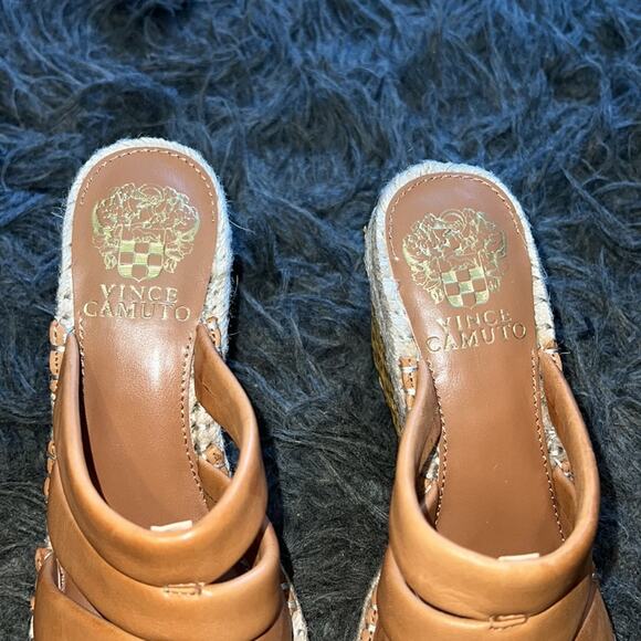 Women's new Vince Camuto leather, peep toe rattan, wedge heels, sandals, sz 6.5 - Picture 5 of 16